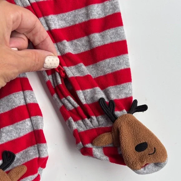 Red and Gray Striped Footed Reindeer Kids One Piece size 6 months Christmas - Picture 3 of 4